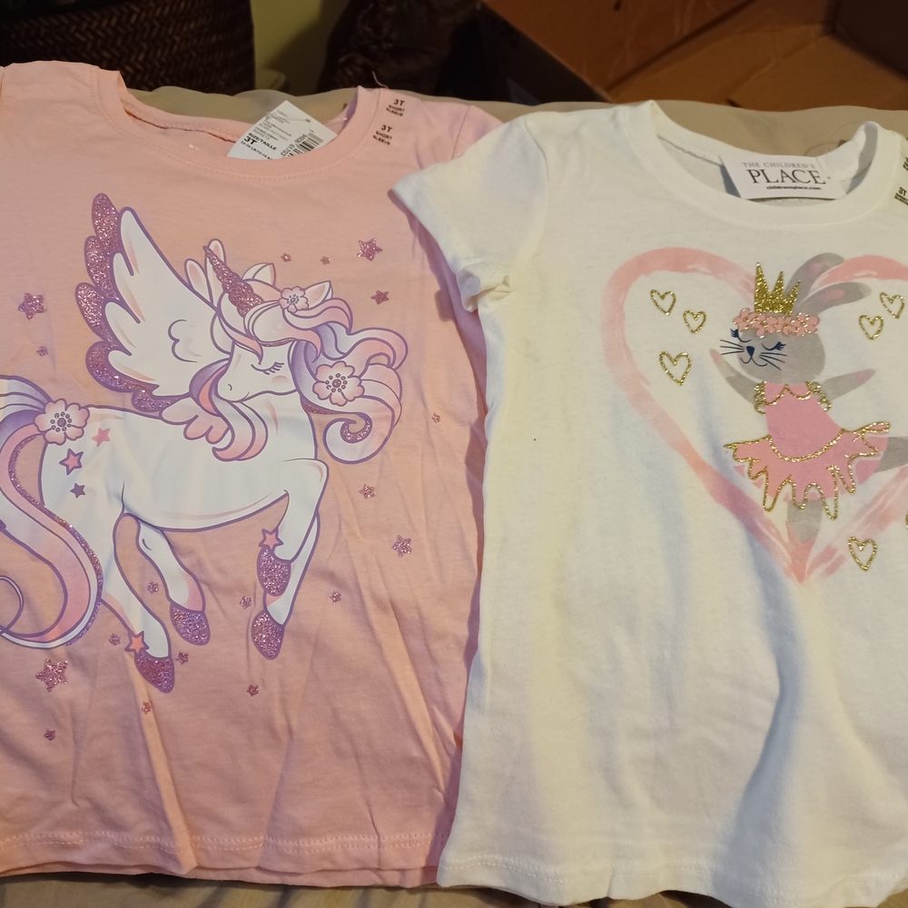 The Children's Place Pink and White Short Sleeve Tees